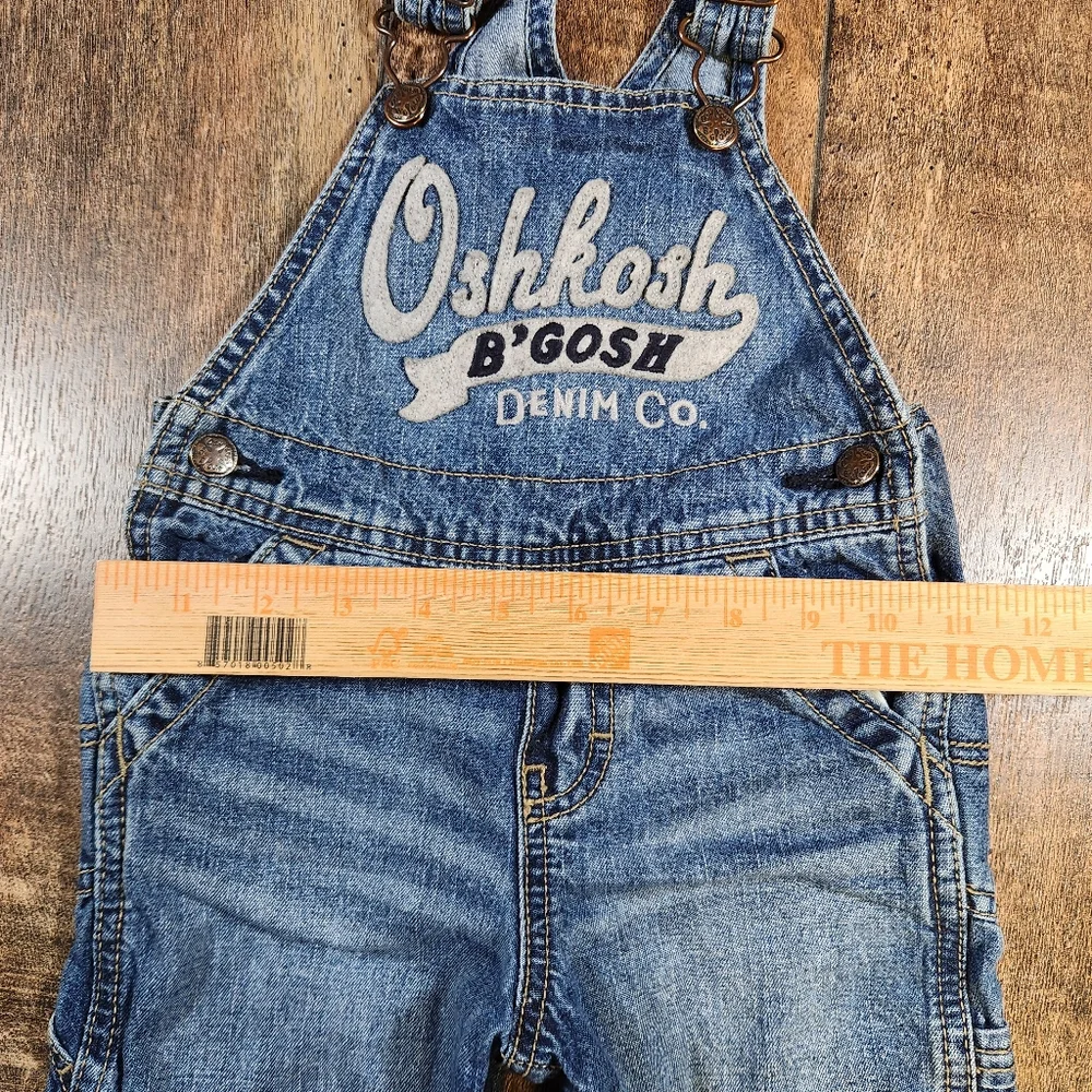 OSHKOSH B'GOSH Boys Denim Blue Jeans Embroidered Overalls 18 Months